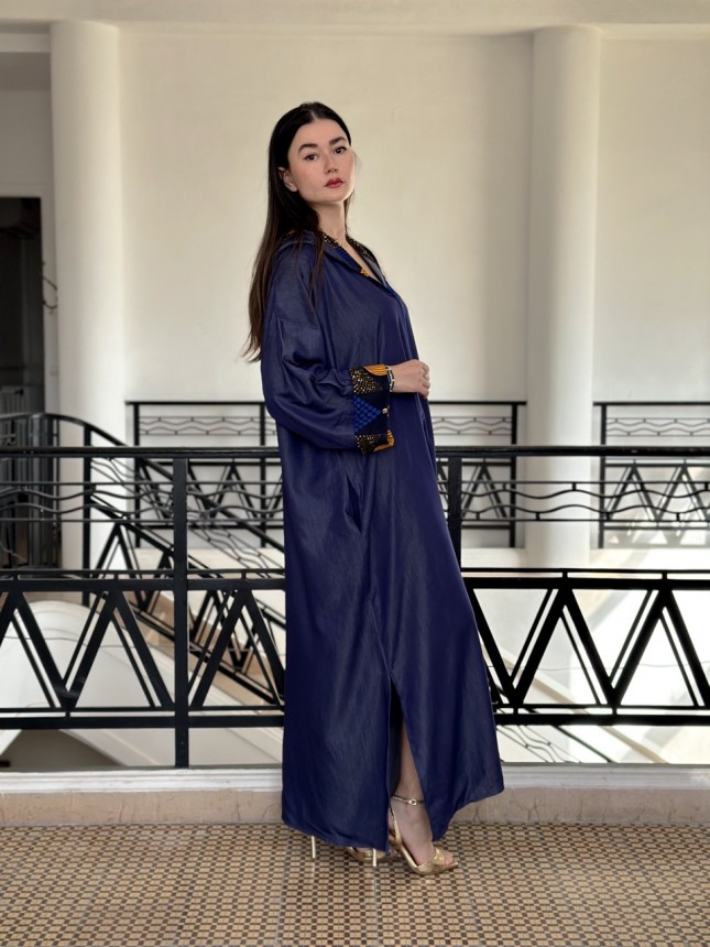 DJALABA ASPECT BLUE  JEAN AVEC DÉTAILS EN WAX