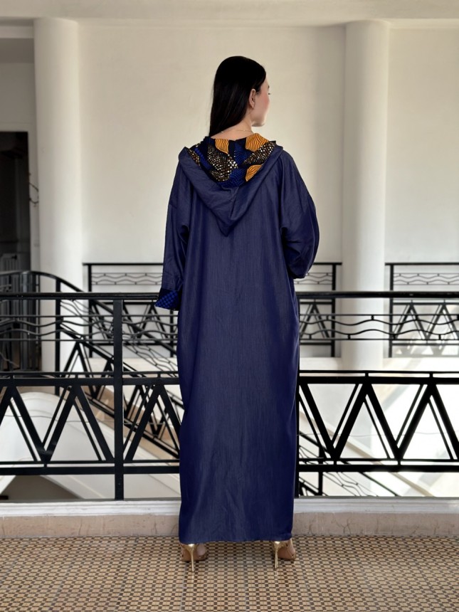 DJALABA ASPECT BLUE  JEAN AVEC DÉTAILS EN WAX