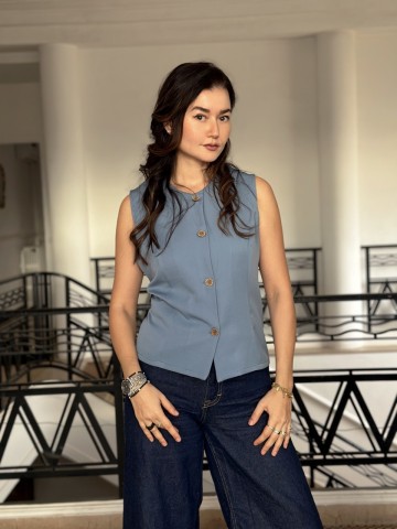 GILET DE TAILLEUR AJUSTÉ BLEU 