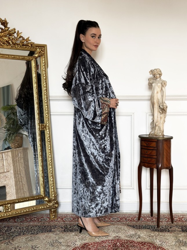 KIMONO GRIS EN VELOURS