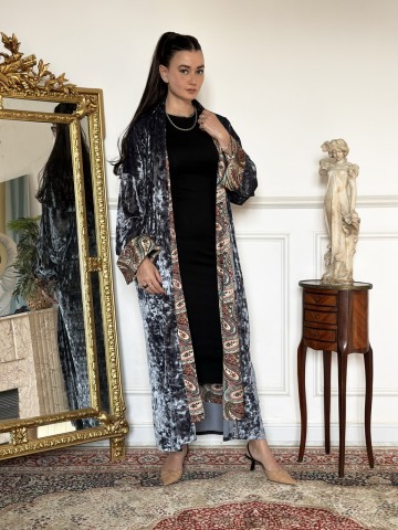 KIMONO GRIS EN VELOURS