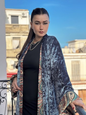 KIMONO GRIS EN VELOURS