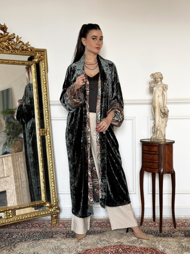 KIMONO VERT EN VELOURS