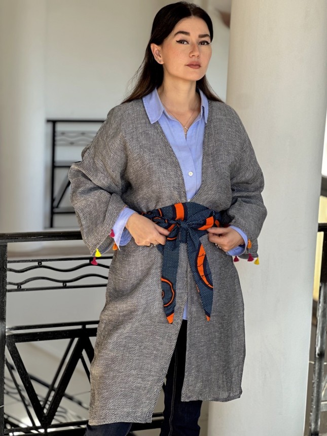 KIMONO AVEC CEINTURE EN WAX AMAZONIE