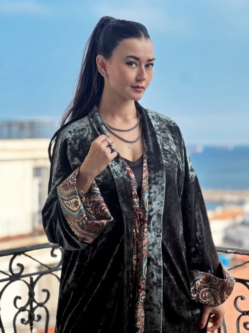 KIMONO VERT EN VELOURS