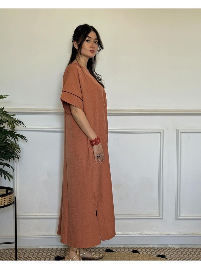 Robe en lin brique  avec détaille en WAX