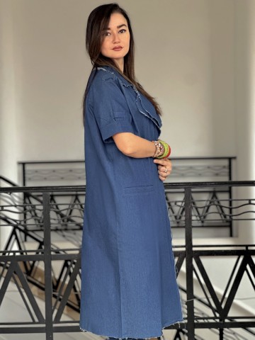 VESTE LONGUE ASPECT JEAN BLEU CLAIR