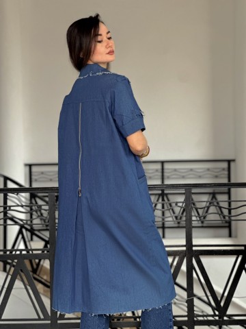 VESTE LONGUE ASPECT JEAN BLEU CLAIR