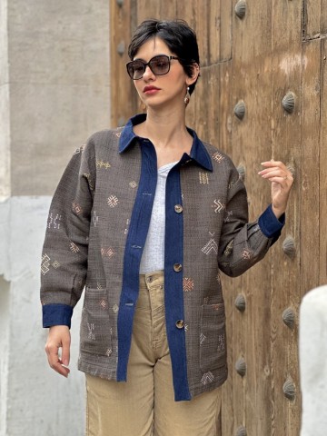 VESTE ETHNIQUE AVEC DÉTAILS EN JEAN OVERSIZE