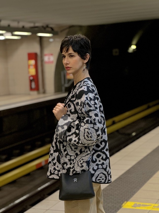 VESTE ETHNIQUE OVERSIZE OMBRE NOIR