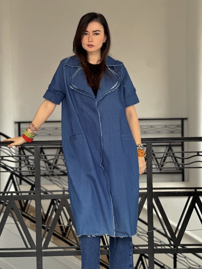 VESTE LONGUE ASPECT JEAN BLEU CLAIR