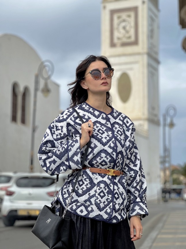 VESTE ETHNIQUE OVERSIZE OMBRE BLEU