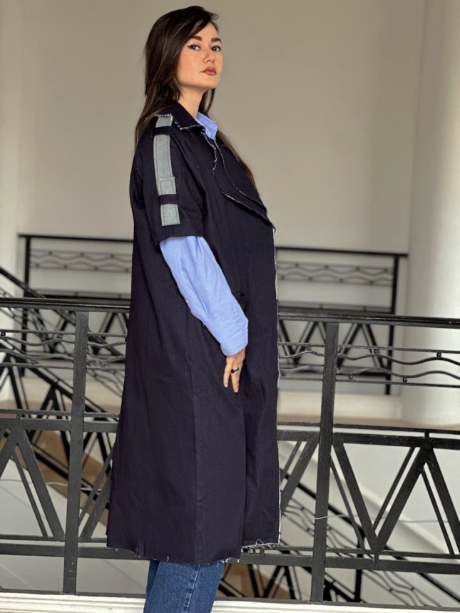 VESTE LONGUE ASPECT JEAN BLEU FONCÉ