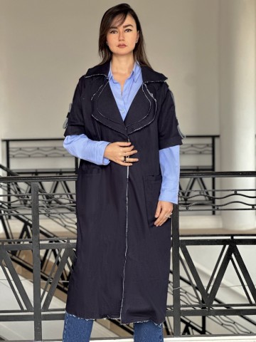 VESTE LONGUE ASPECT JEAN BLEU FONCÉ