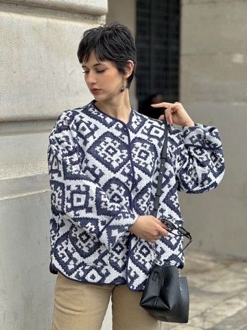 VESTE ETHNIQUE OVERSIZE OMBRE BLEU