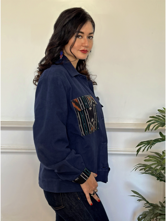 Veste Oversize bleu foncé avec col et manches longues