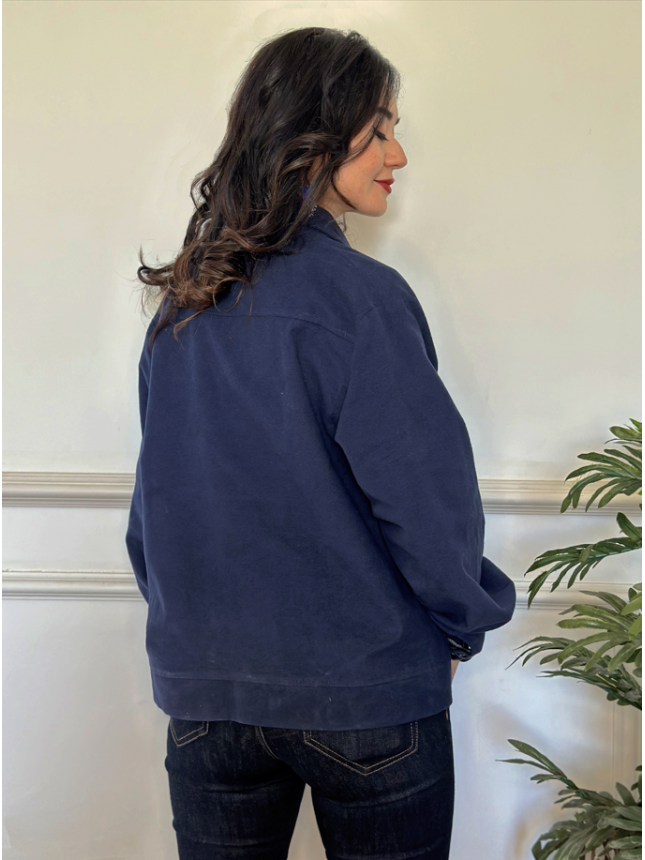 Veste Oversize bleu foncé avec col et manches longues