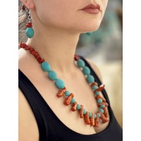 COLLIER ET BOUCLES D'OREILLES TURQUOISE ET CORAIL 2