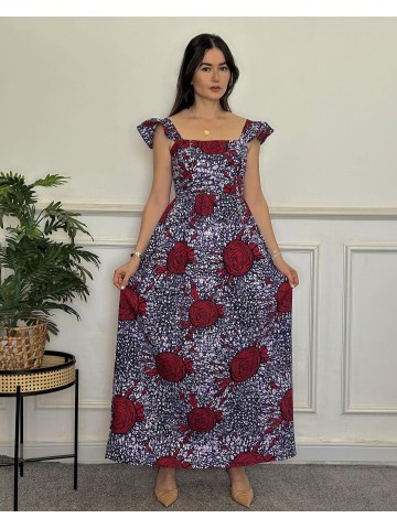 ROBE LONGUE EN WAX AVEC MANCHES À VOLANTS