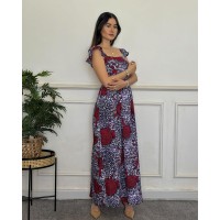 ROBE LONGUE EN WAX AVEC MANCHES À VOLANTS