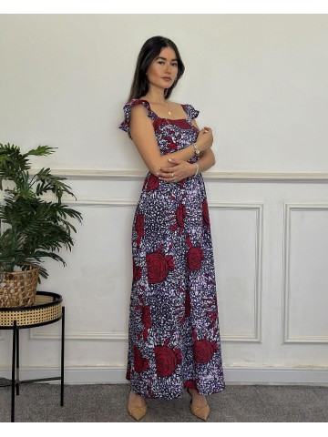ROBE LONGUE EN WAX AVEC MANCHES À VOLANTS